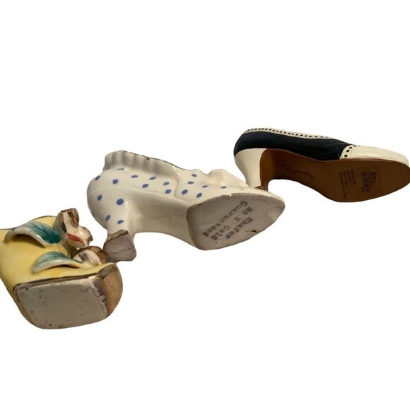 Miniature Shoe Figurines w/Floral Polka Dot Designs High Heel Collectibles - Picture 9 of 12